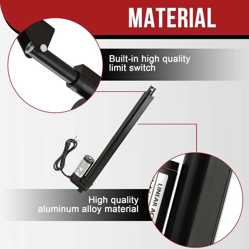 MYFULLY 12V Linear Actuator | 12" Stroke 202lbs/900N Load Heavy Duty Electric Actuator with Mounting Brackets for Solar Tracker, RV, Recliner, TV Lift, Auto Door Opener (12"/300MM Stroke Length) - Image 3